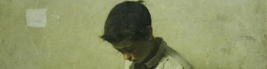Oil on canvas. Title: Reading boy. Date: 1876. Auguste Hagborg, Sweden (painted in Paris). Detail under restoration.