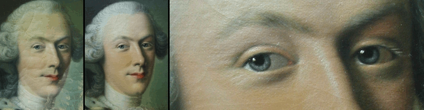 Oil on canvas. Title: Prins of Cretjen. Date: 1722, Unknown master, Most likely France. Before and after restoration including detail.